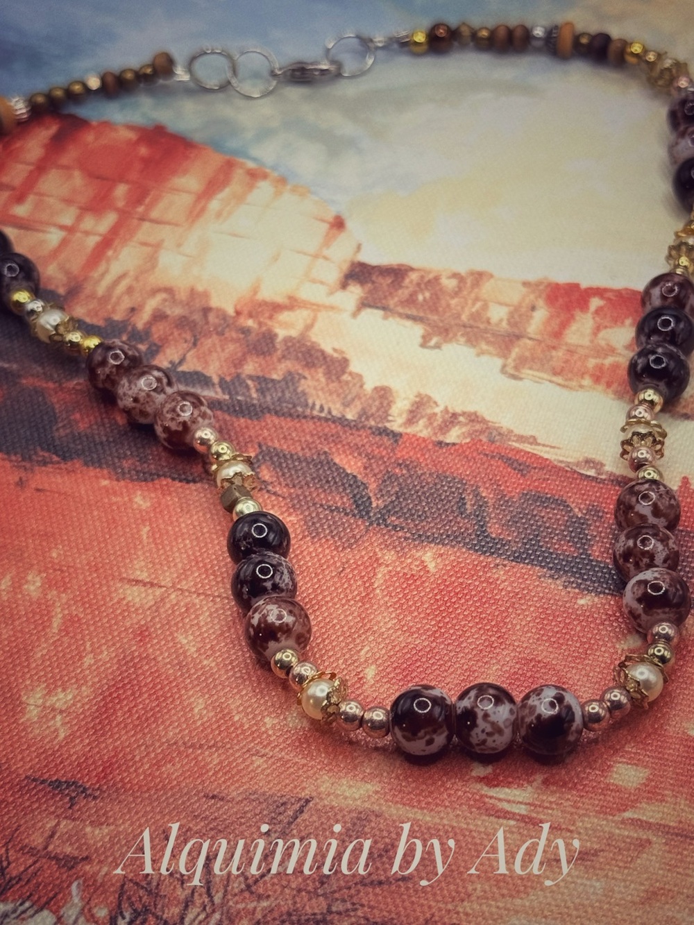 Alquimia Brown and Gold Speckled Bead Necklace